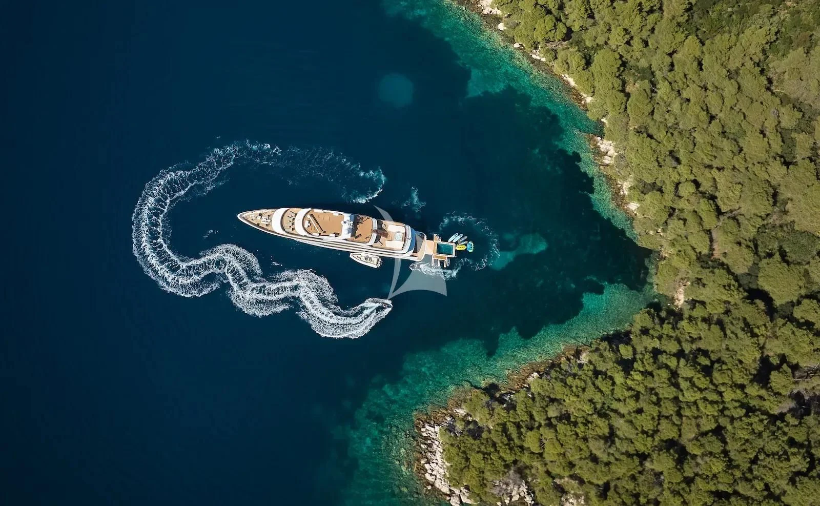 a boat in the water aboard AETERNA Yacht for Sale