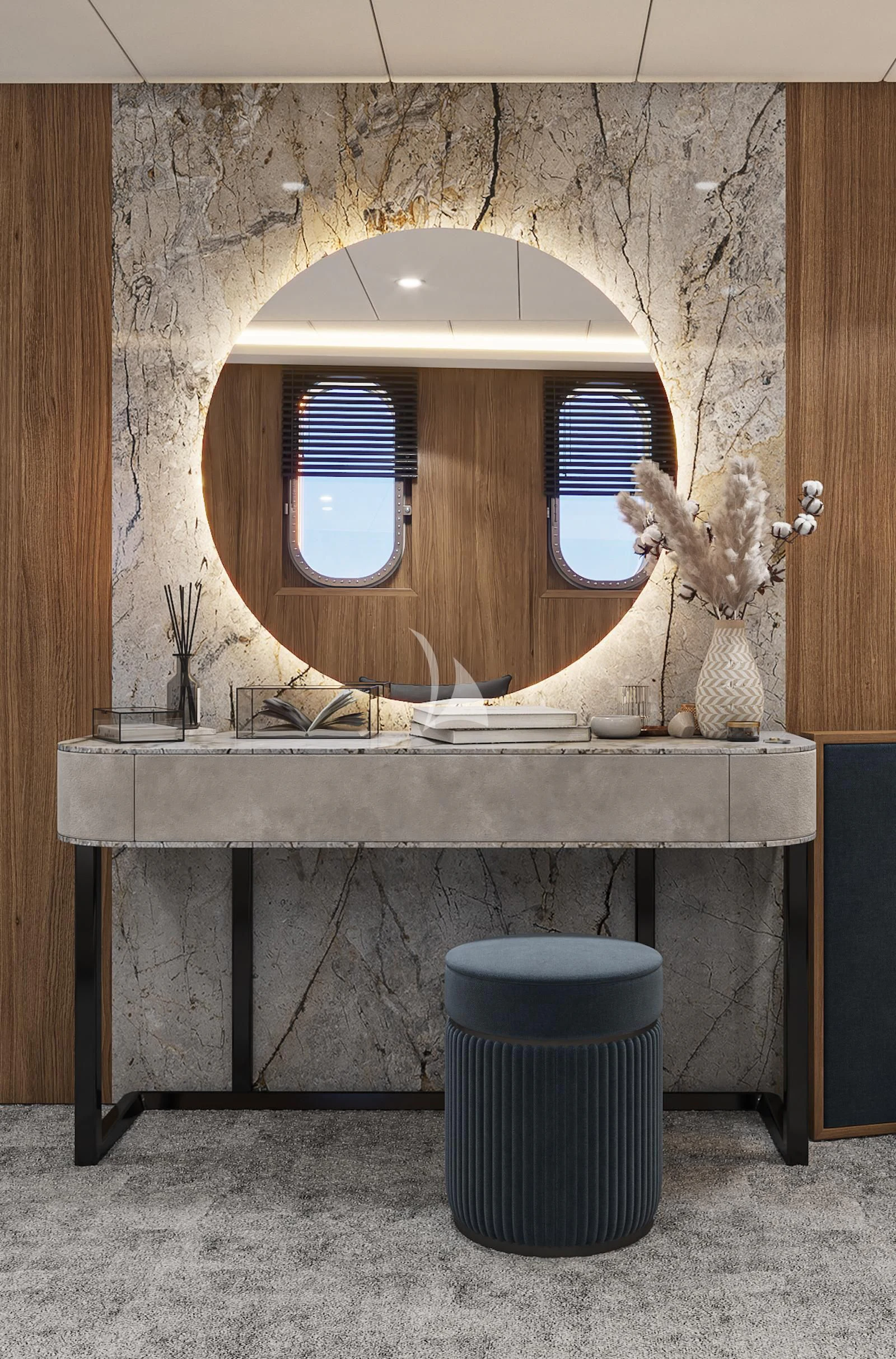 a cat sitting on a counter aboard AETERNA Yacht for Sale