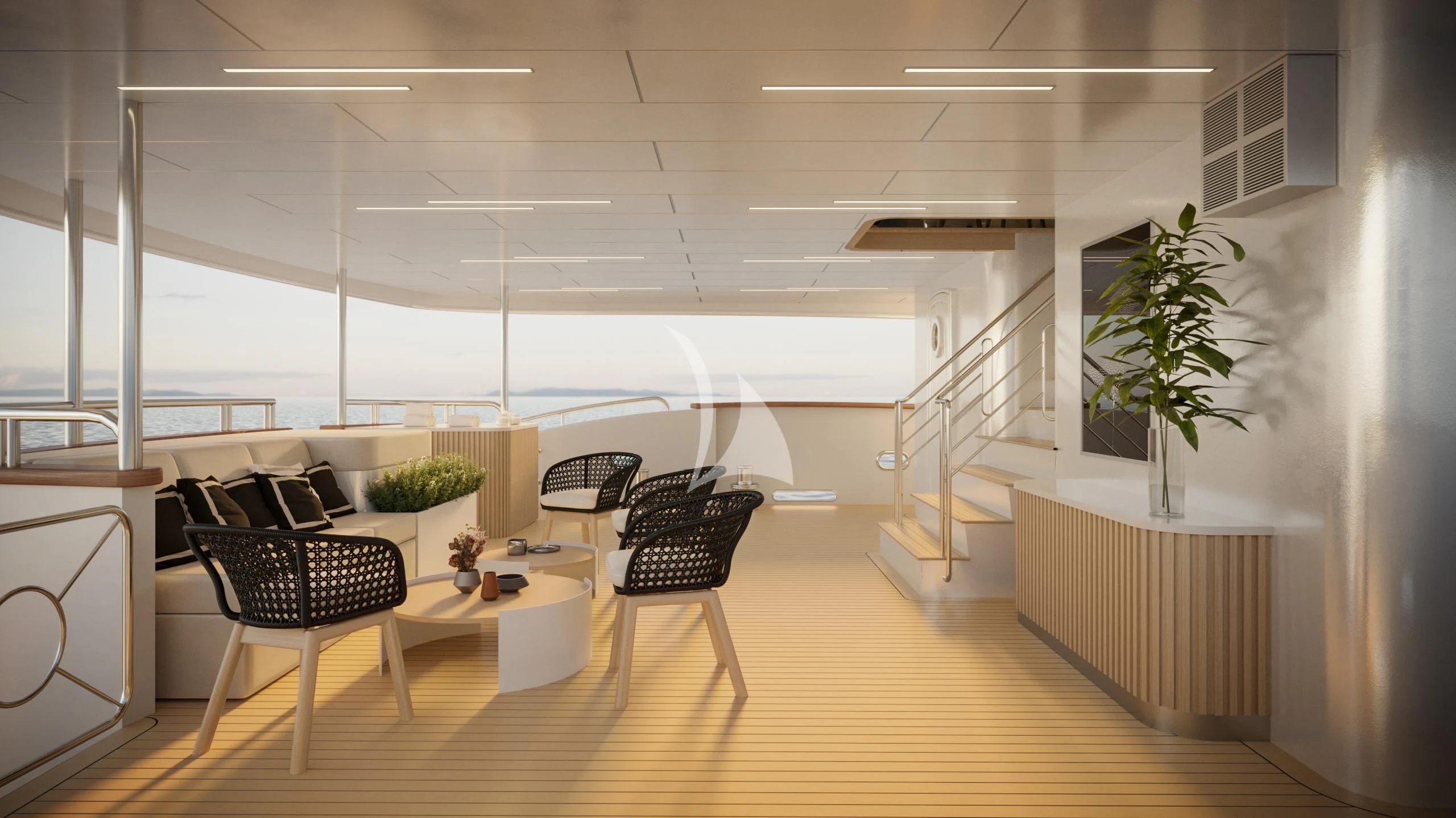 a room with a table and chairs aboard AETERNA Yacht for Sale