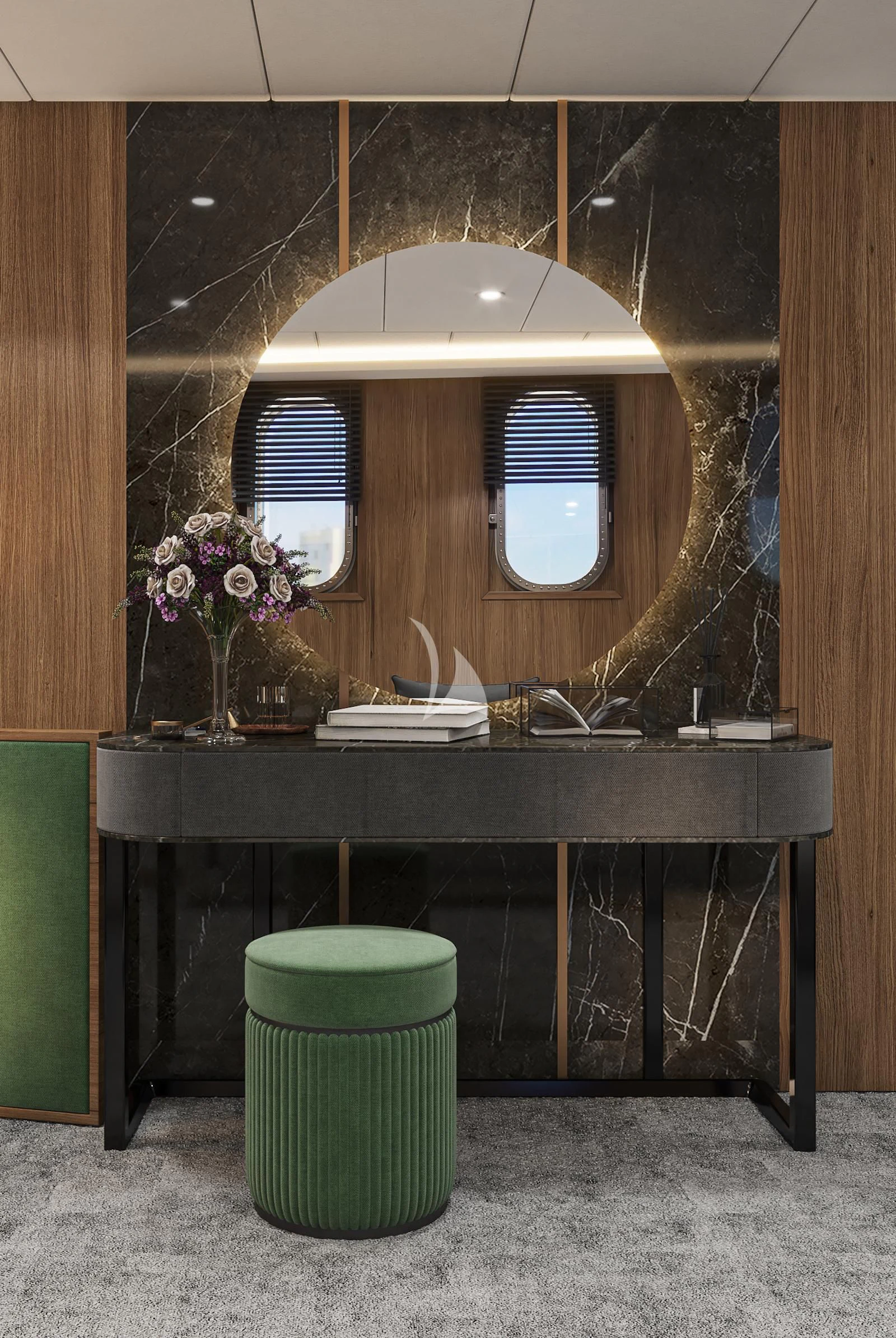 a bathroom with a sink and a mirror aboard AETERNA Yacht for Sale