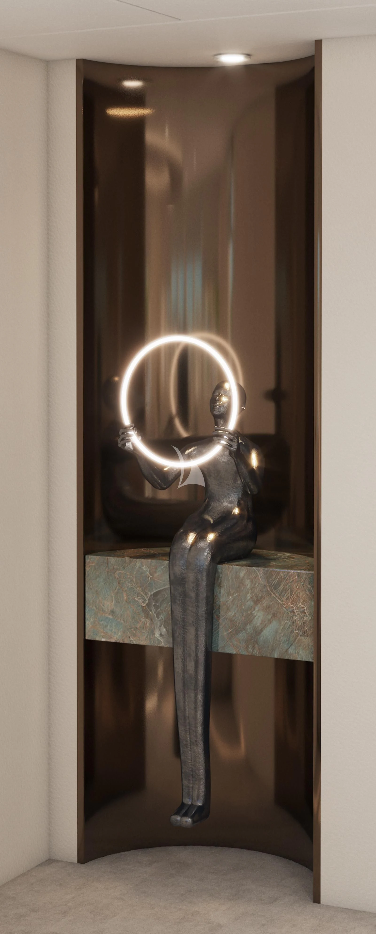 a statue of a person aboard AETERNA Yacht for Sale