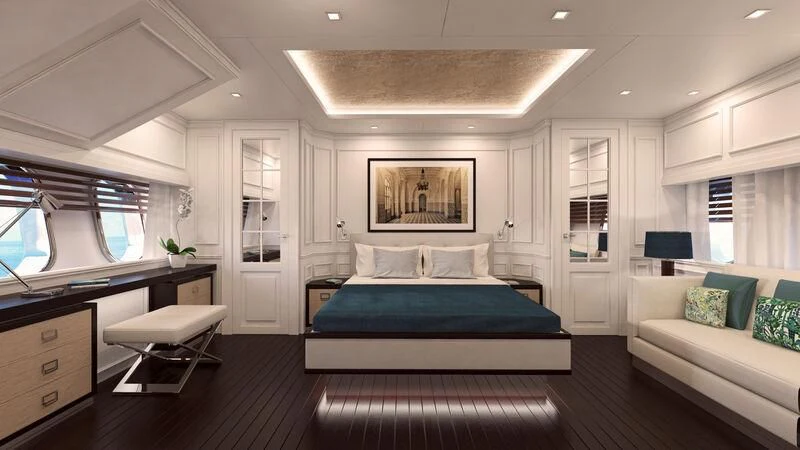 a large bedroom with a bed aboard PICCHIOTTI GENTLEMAN YACHT 24M/01 Yacht for Sale