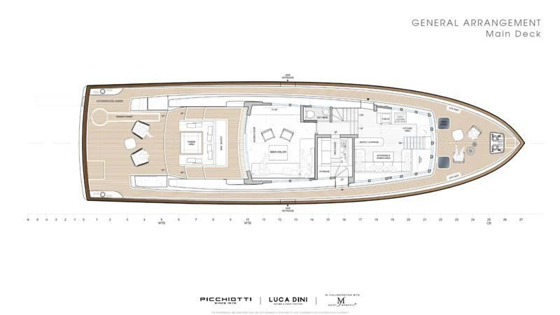 diagram, engineering drawing aboard PICCHIOTTI GENTLEMAN YACHT 24M/01 Yacht for Sale