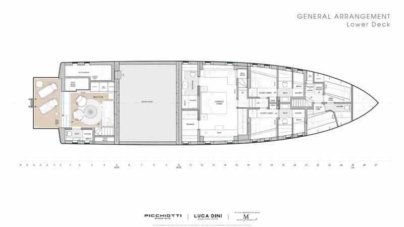 diagram, engineering drawing aboard PICCHIOTTI GENTLEMAN YACHT 24M/01 Yacht for Sale