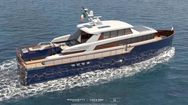 a boat on the water aboard PICCHIOTTI GENTLEMAN YACHT 24M/01 Yacht for Sale