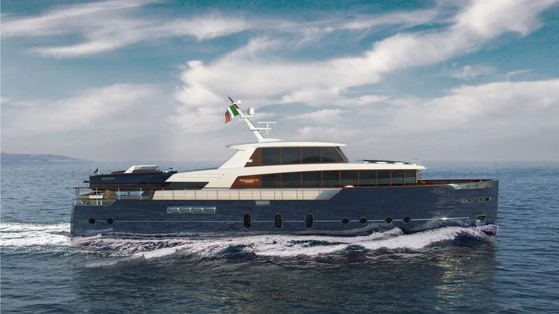 a large boat on the water aboard PICCHIOTTI GENTLEMAN YACHT 24M/01 Yacht for Sale