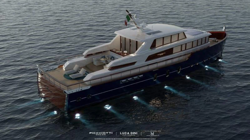 a boat on the water aboard PICCHIOTTI GENTLEMAN YACHT 24M/01 Yacht for Sale