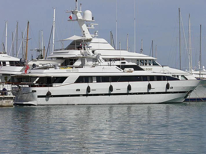 a white yacht in the water aboard AVELLA Yacht for Sale
