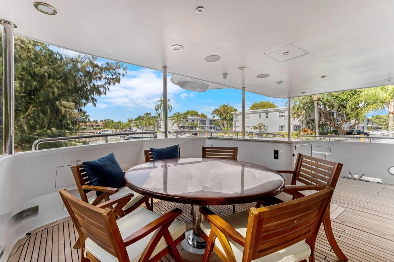 a table and chairs on a deck aboard MARY KATHLENE Yacht for Sale