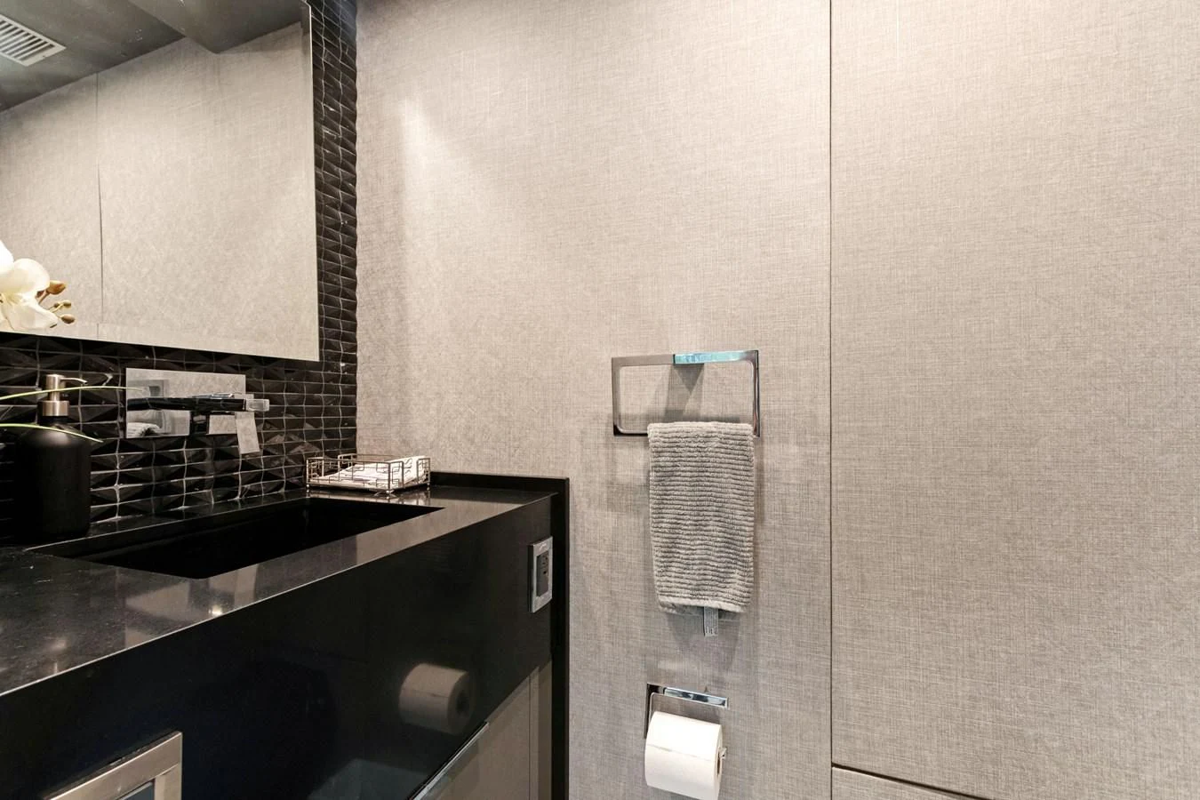 a kitchen with a countertop aboard MARY KATHLENE Yacht for Sale