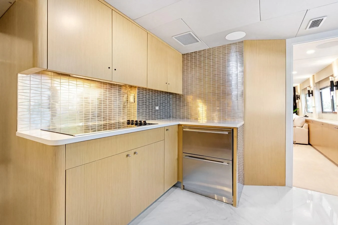 a kitchen with a large counter aboard MARY KATHLENE Yacht for Sale