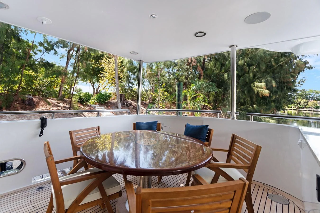 a table and chairs on a deck aboard MARY KATHLENE Yacht for Sale