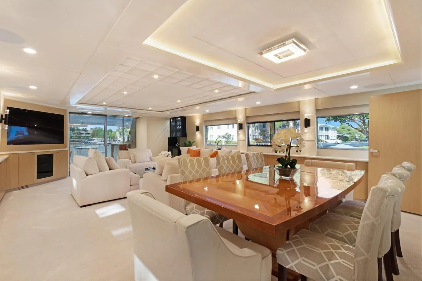 a living room with a table and chairs aboard MARY KATHLENE Yacht for Sale