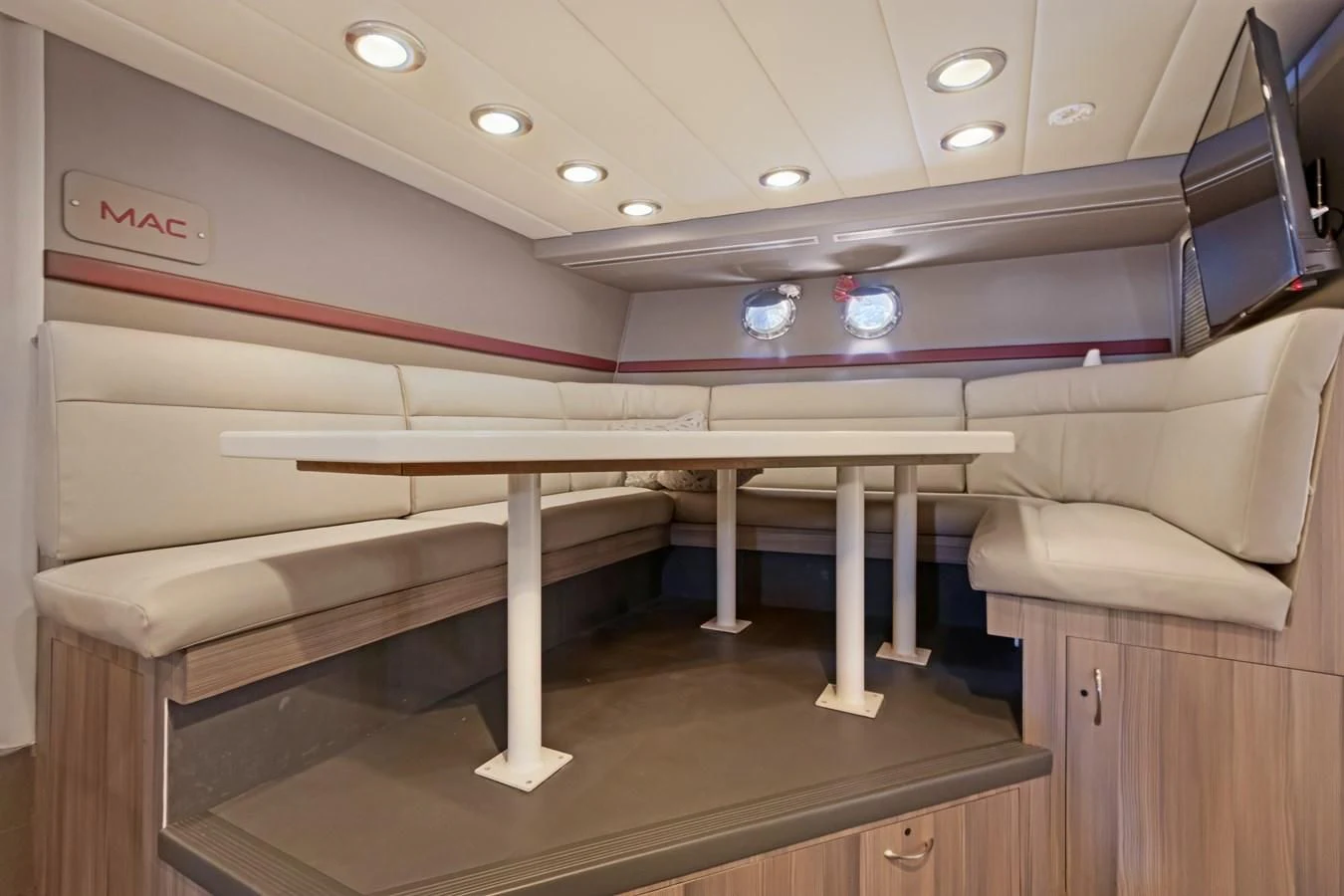 a room with a desk and a bed aboard MARY KATHLENE Yacht for Sale