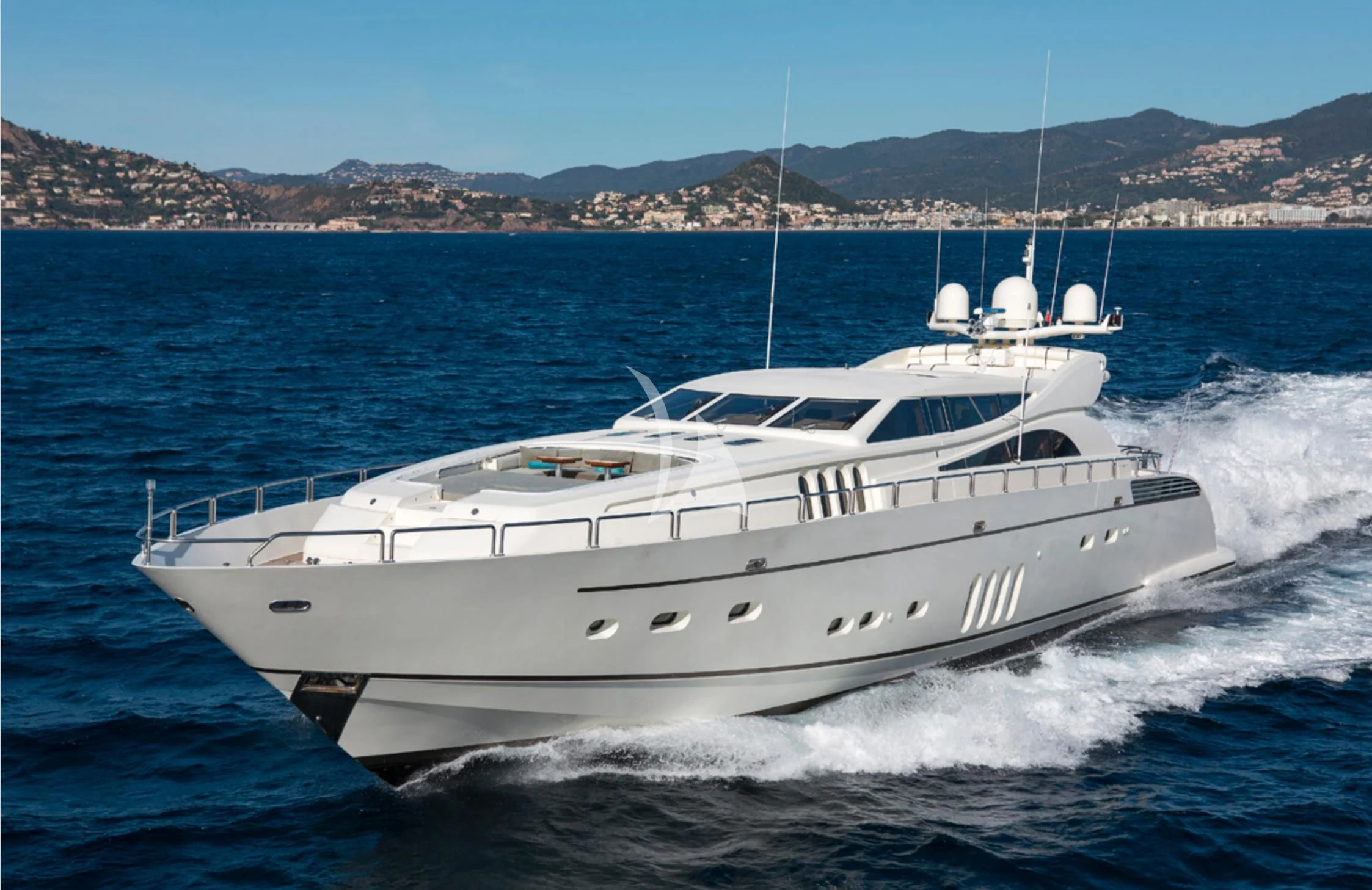 a white yacht on the water aboard EOL B Yacht for Sale