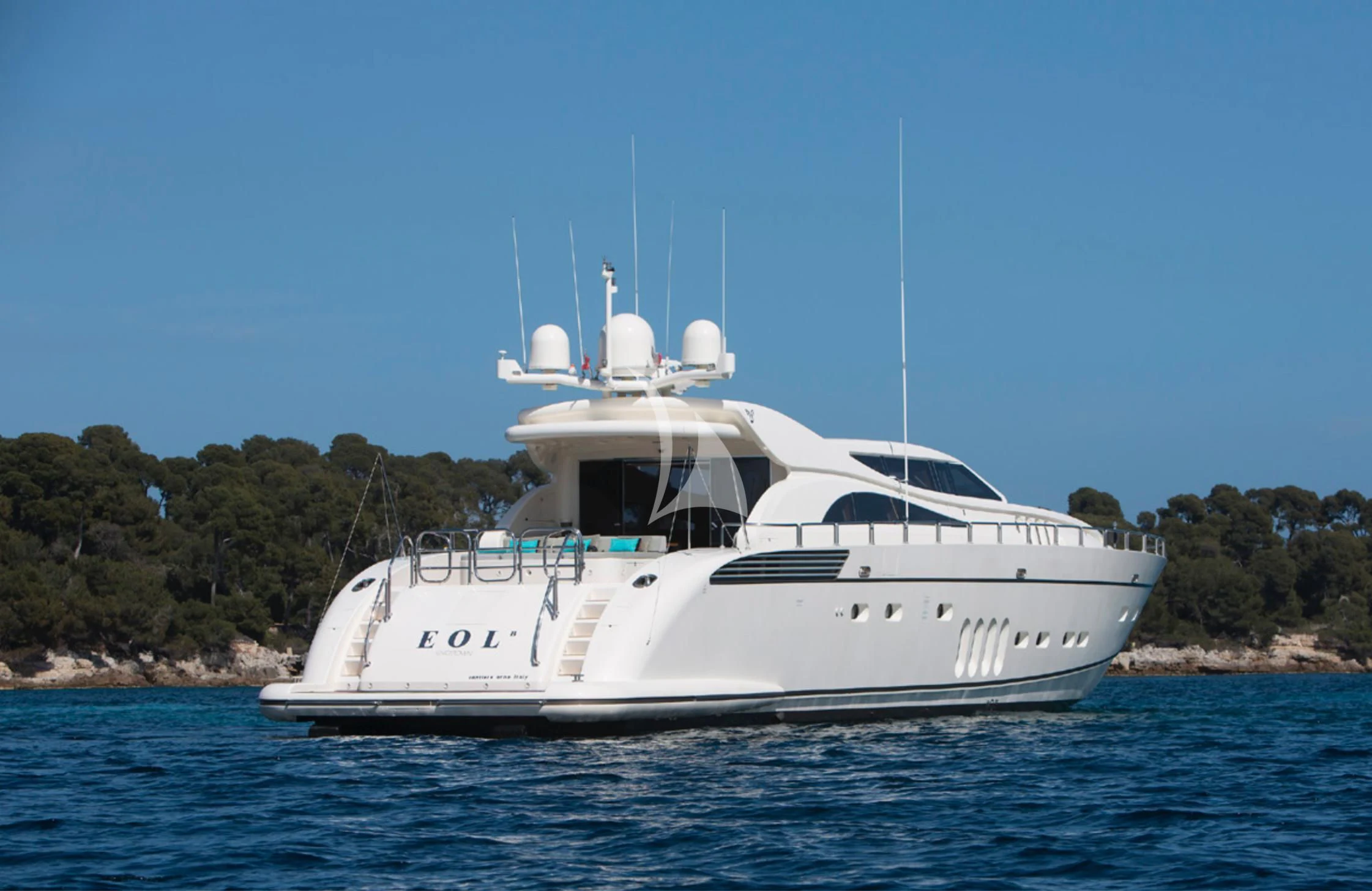 a white boat on the water aboard EOL B Yacht for Sale