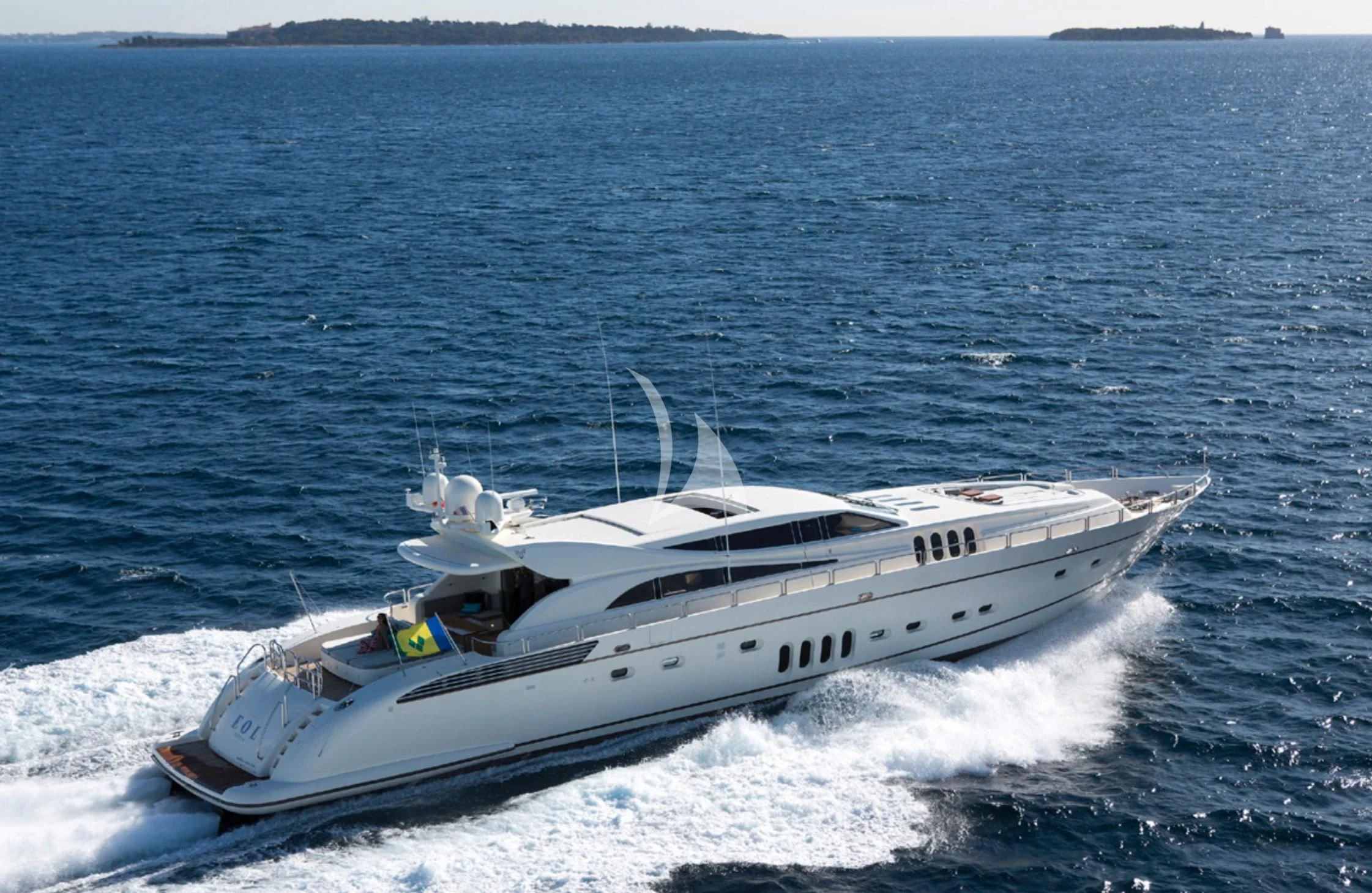 a white yacht in the water aboard EOL B Yacht for Sale