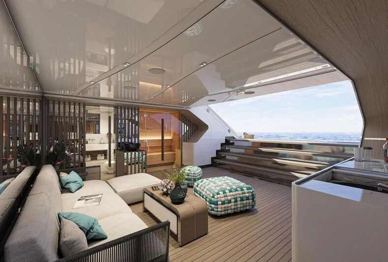 a modern looking living room aboard ETERNAL SPARK Yacht for Sale