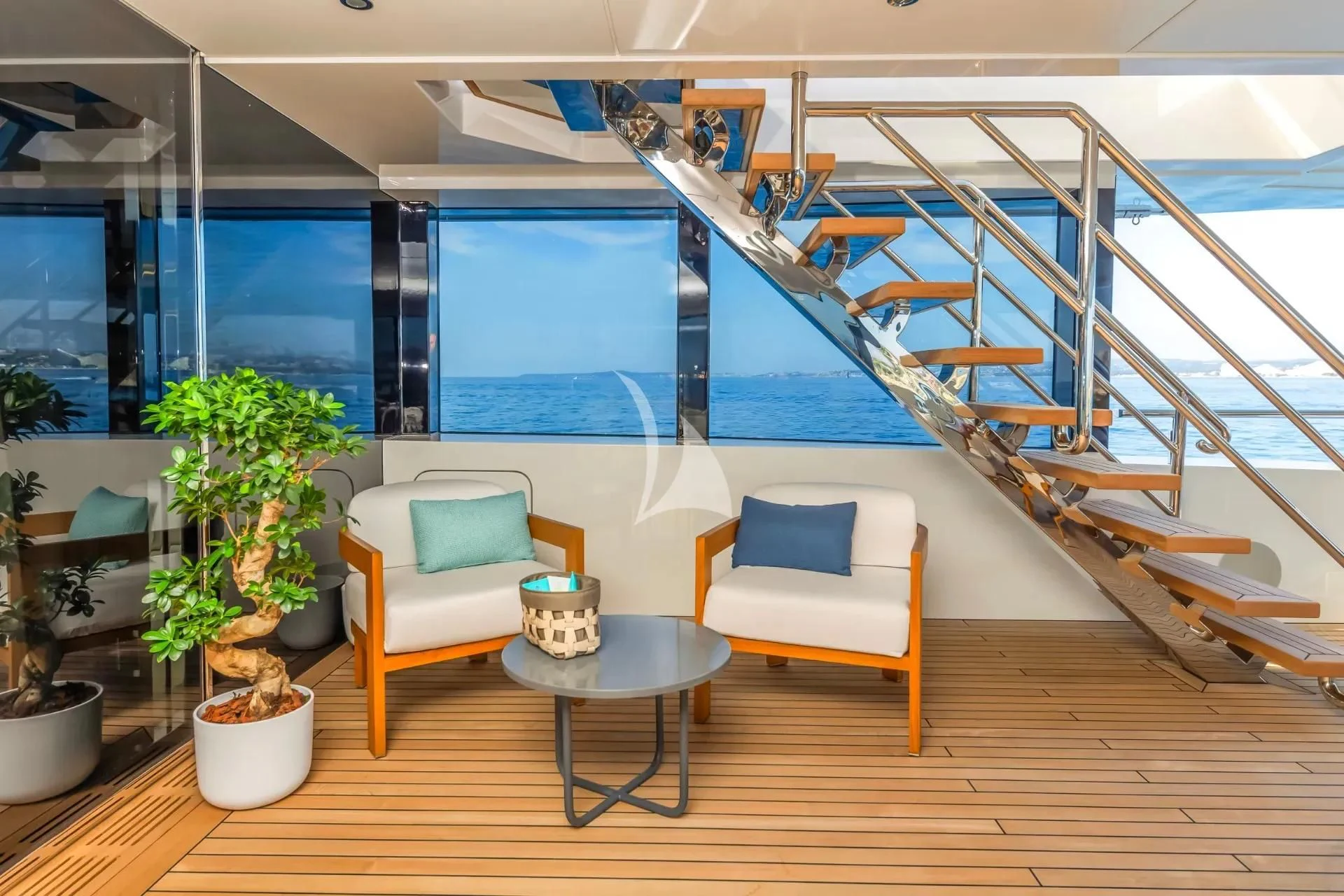 a room with a table and chairs aboard ETERNAL SPARK Yacht for Sale