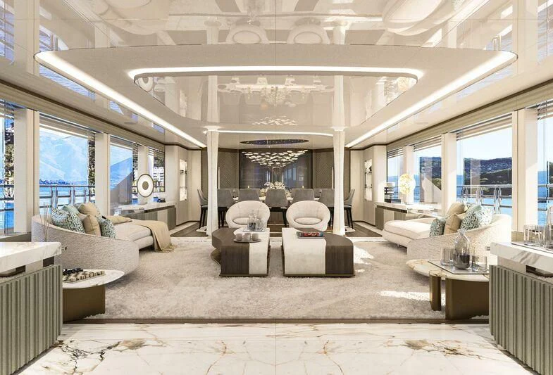 a large living room with a large open floor plan aboard ETERNAL SPARK Yacht for Sale