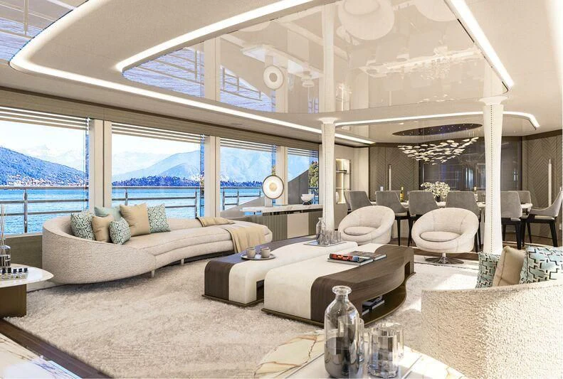 a living room with a large window aboard ETERNAL SPARK Yacht for Sale
