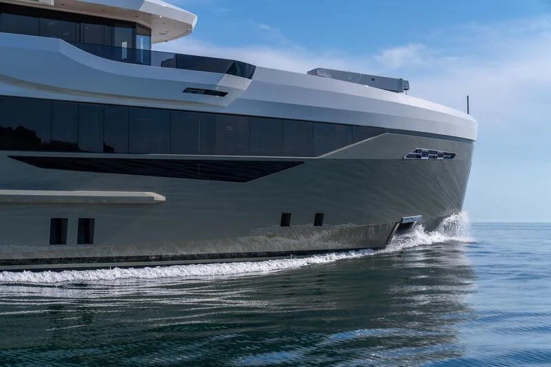 a large white boat on the water aboard ETERNAL SPARK Yacht for Sale