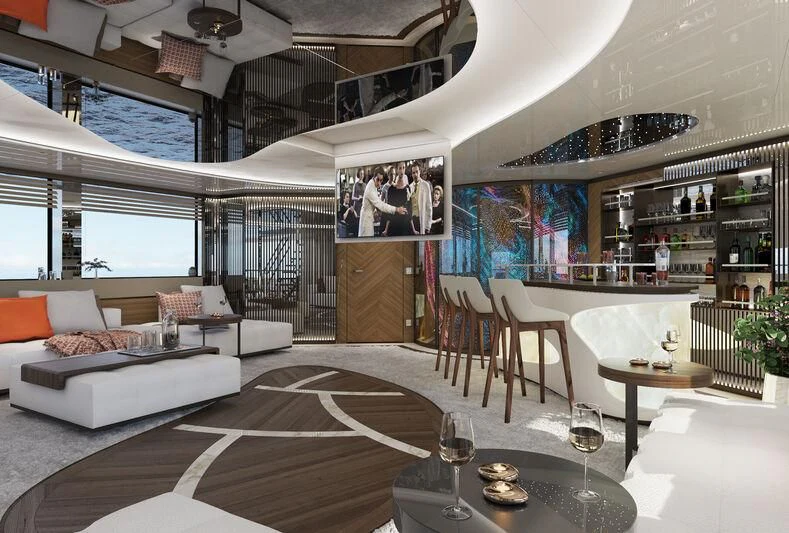 a room with a couch and a table and chairs aboard ETERNAL SPARK Yacht for Sale