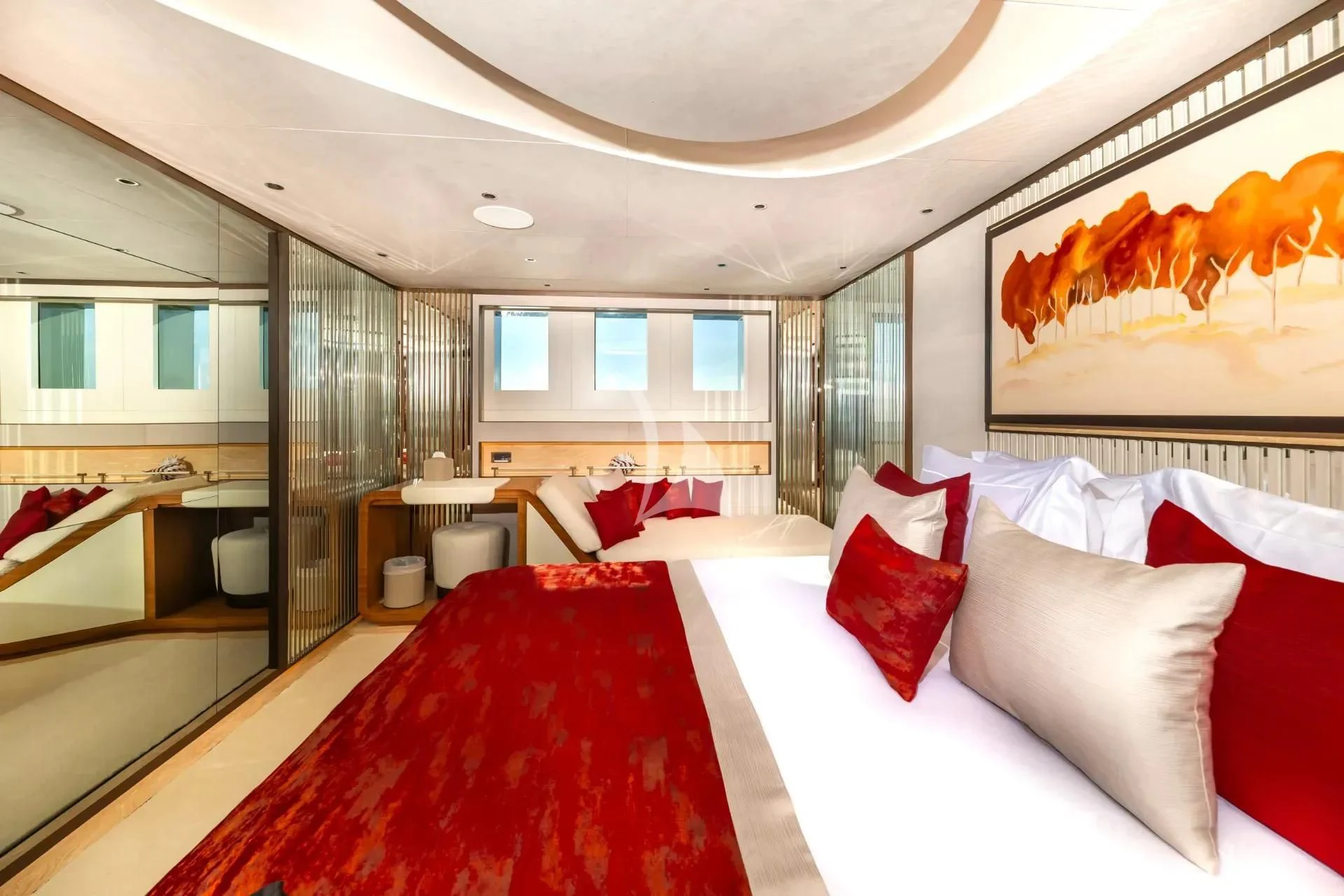 a hotel room with a bed aboard ETERNAL SPARK Yacht for Sale