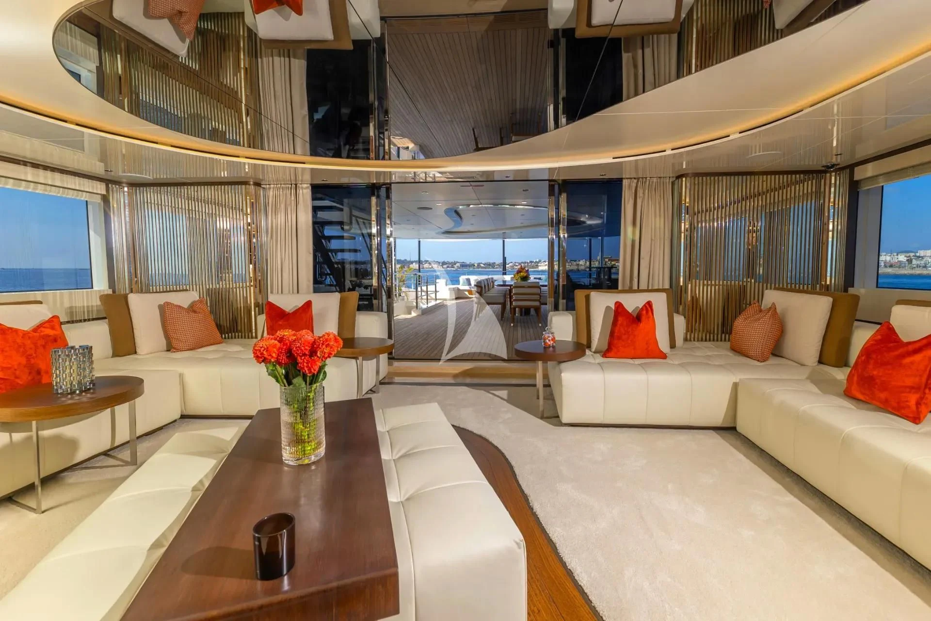 a living room with a large window aboard ETERNAL SPARK Yacht for Sale