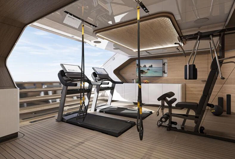a gym with equipment aboard ETERNAL SPARK Yacht for Sale