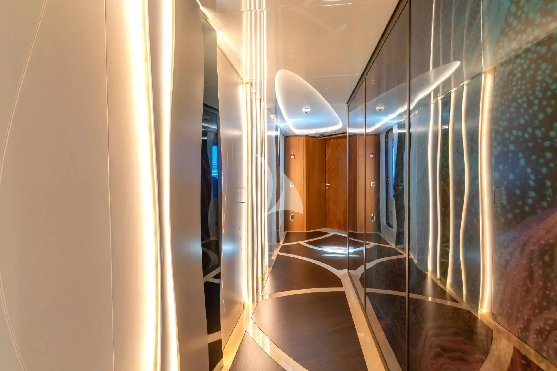 a hallway with a mirror aboard ETERNAL SPARK Yacht for Sale
