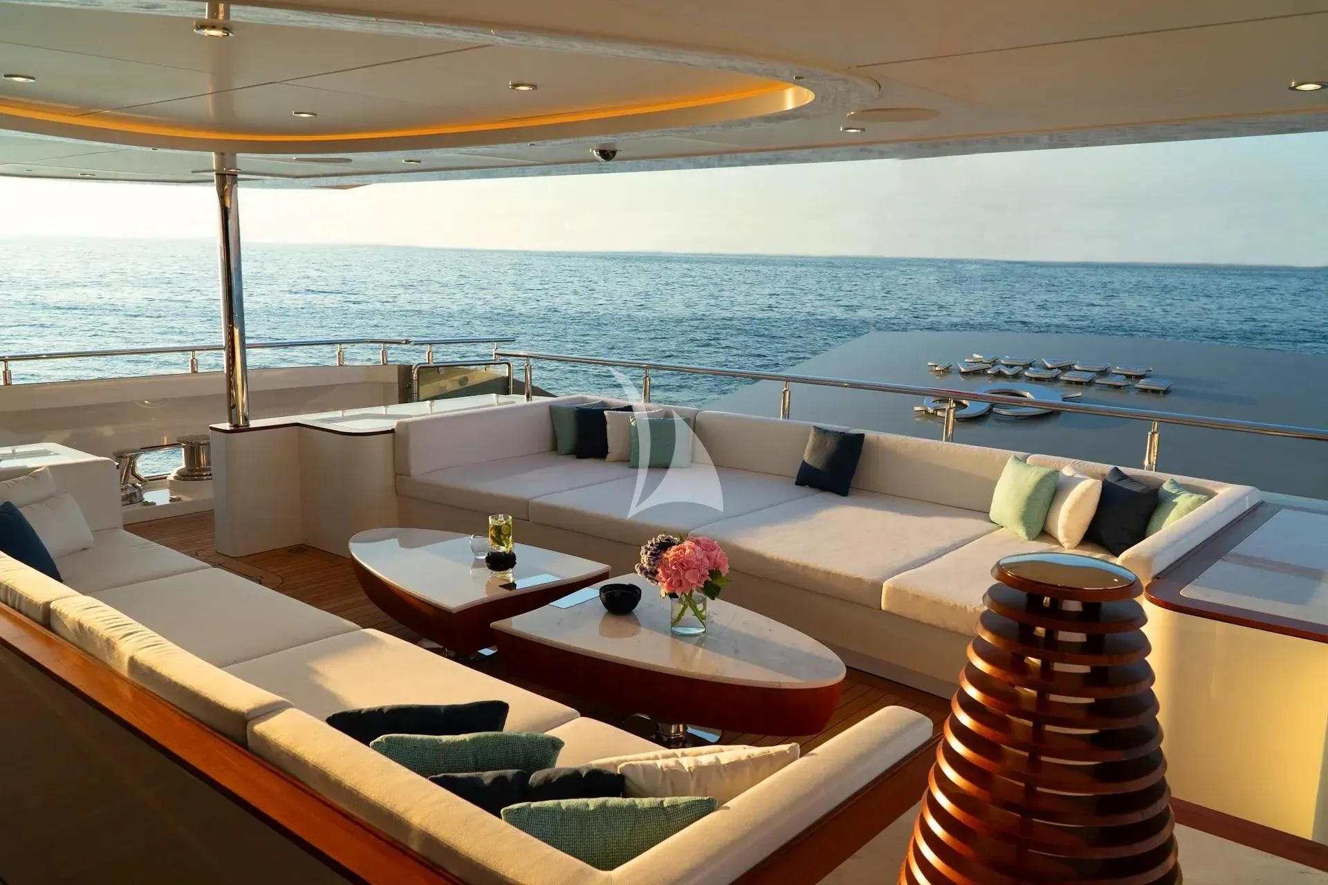 a room with a table and chairs aboard ETERNAL SPARK Yacht for Sale