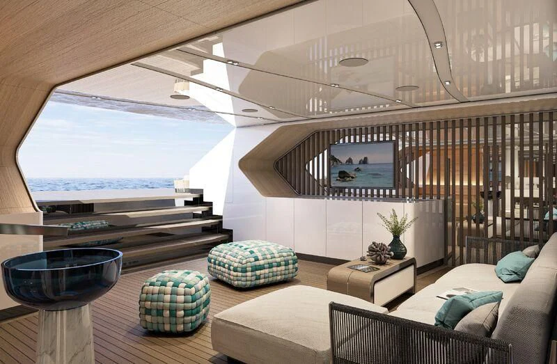 a room with a large window aboard ETERNAL SPARK Yacht for Sale