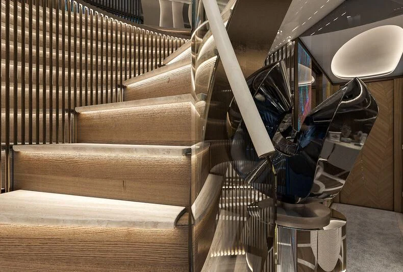 a close-up of a staircase aboard ETERNAL SPARK Yacht for Sale