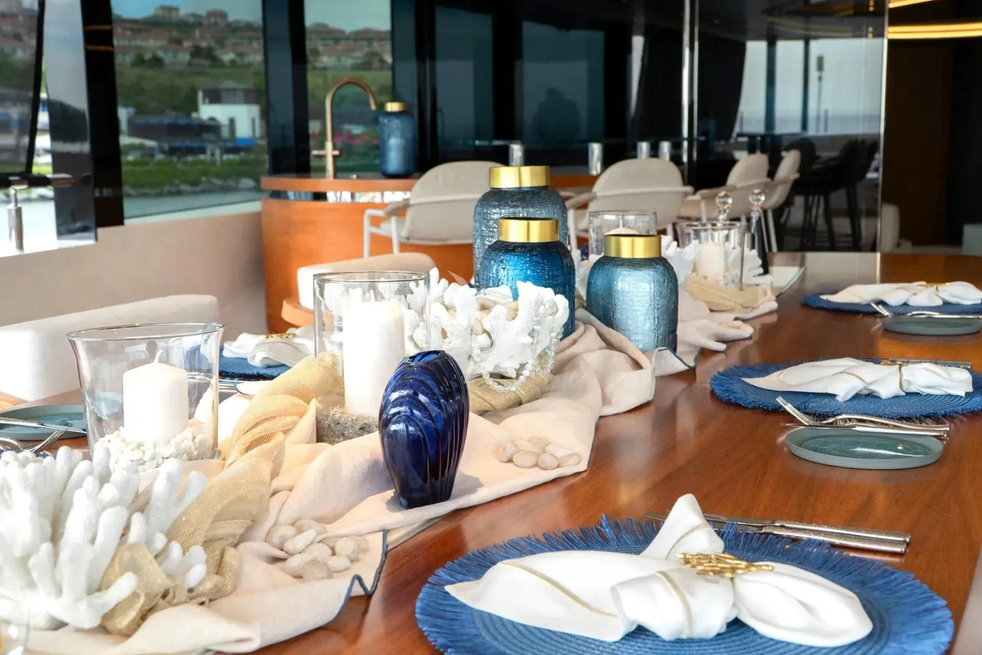 a table with food and plates aboard ETERNAL SPARK Yacht for Sale