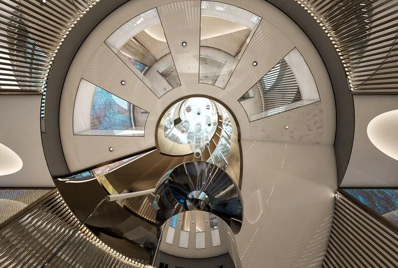 the inside of a space ship aboard ETERNAL SPARK Yacht for Sale