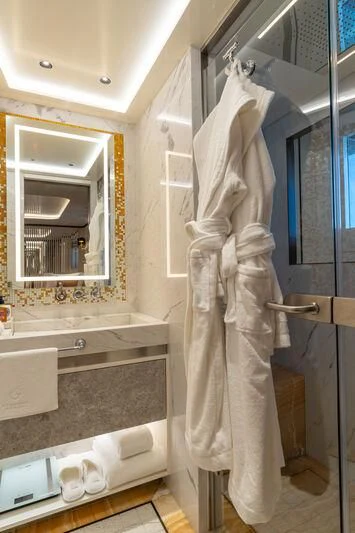 a robe on a towel aboard ETERNAL SPARK Yacht for Sale