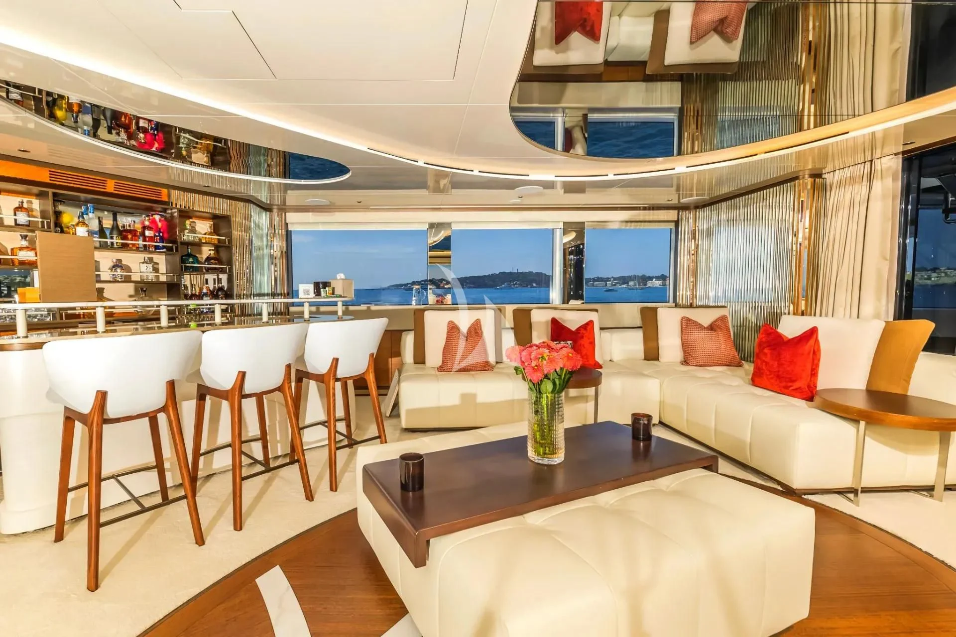 a living room with a couch and a table aboard ETERNAL SPARK Yacht for Sale