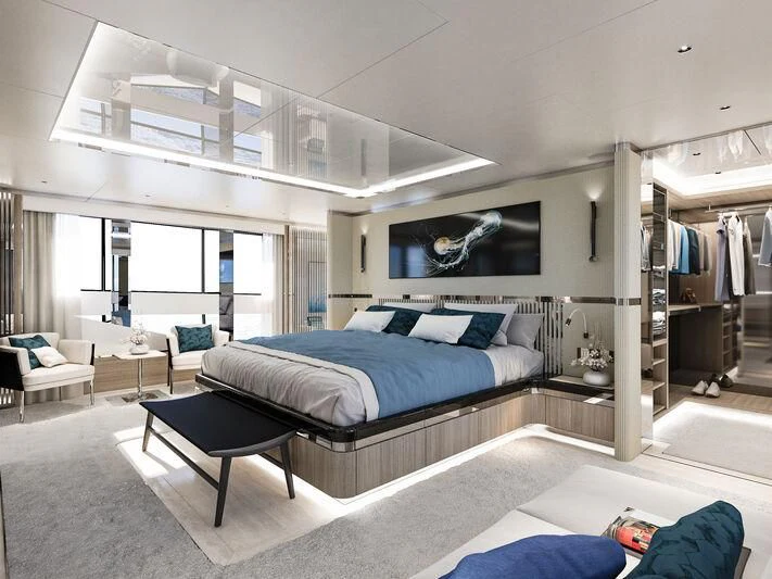 a bedroom with a bunk bed aboard ETERNAL SPARK Yacht for Sale