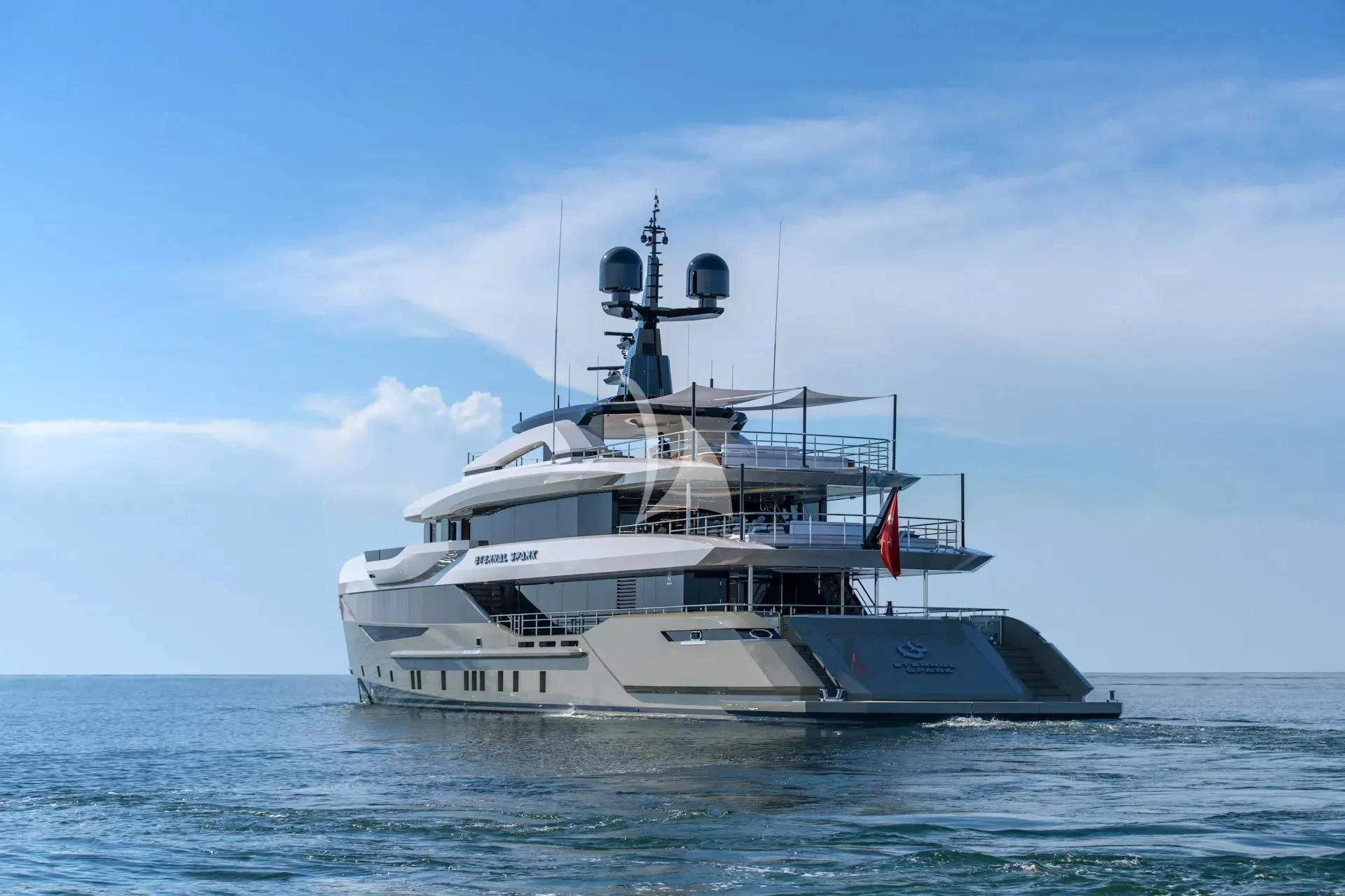 a large white boat in the water aboard ETERNAL SPARK Yacht for Sale