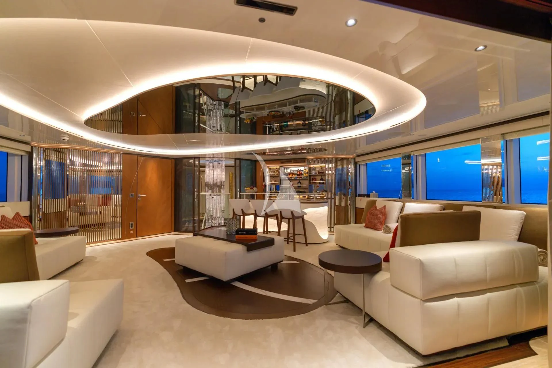 a modern looking living room aboard ETERNAL SPARK Yacht for Sale