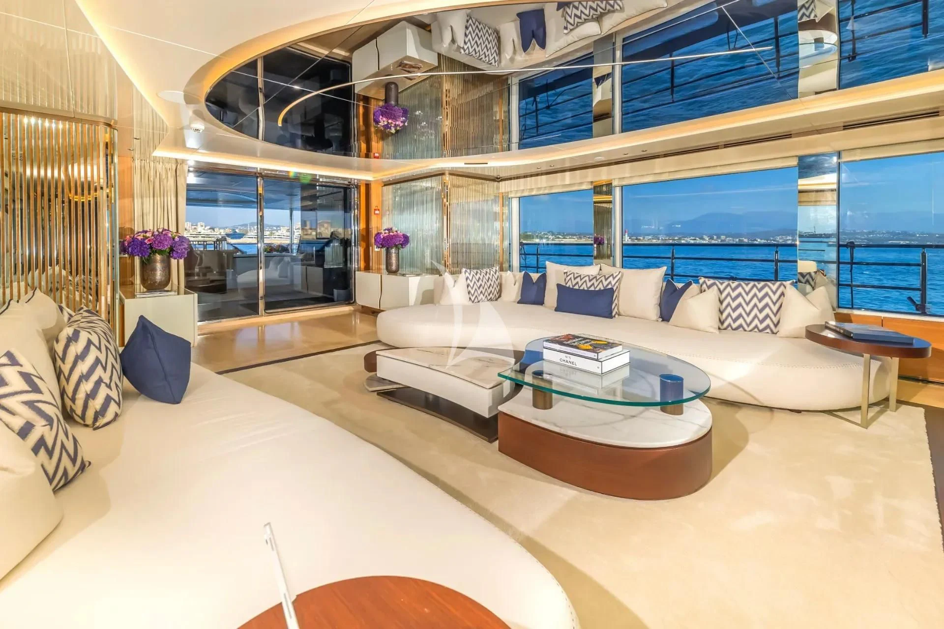 a modern looking living room aboard ETERNAL SPARK Yacht for Sale