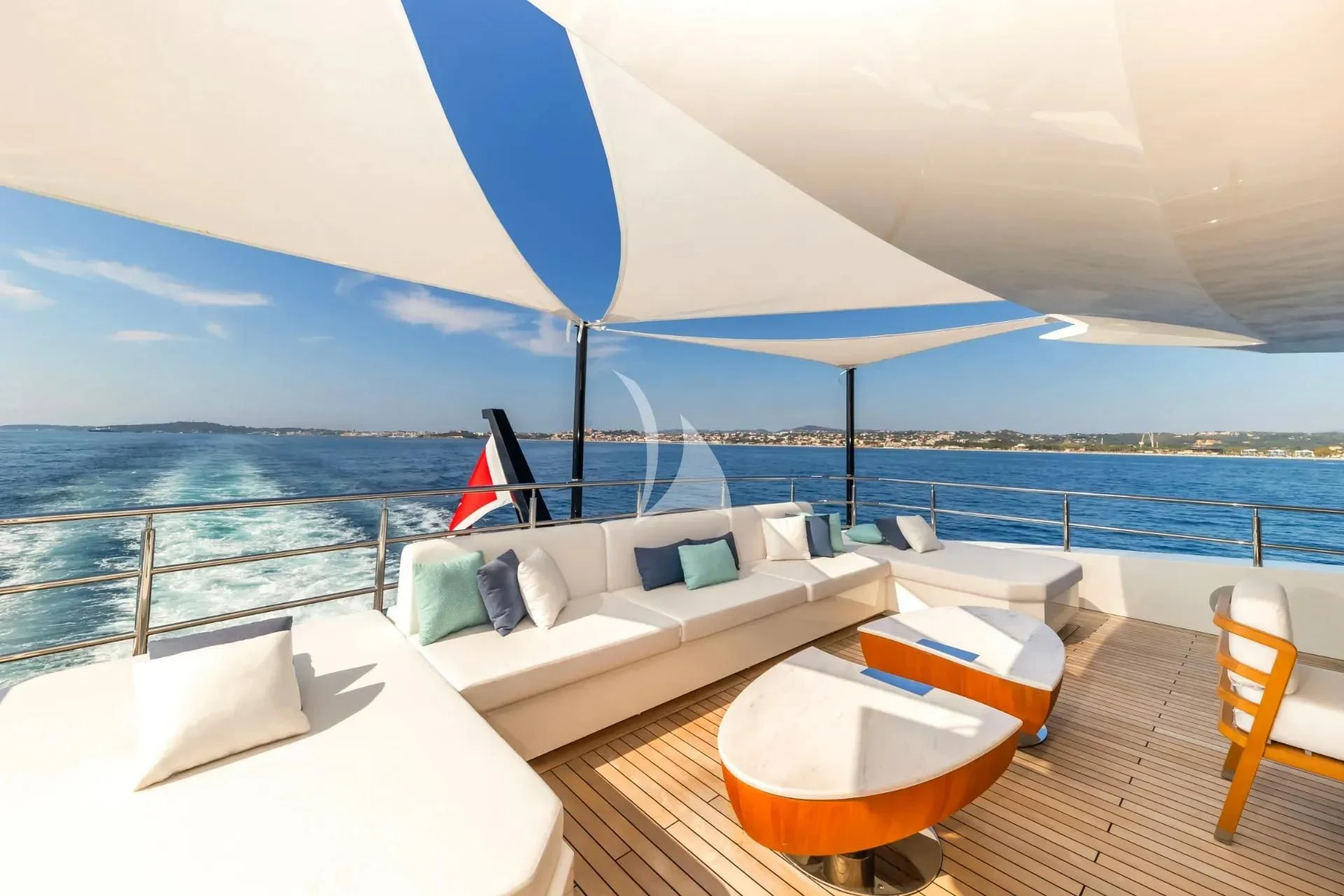 a room with a bed and a large body of water aboard ETERNAL SPARK Yacht for Sale