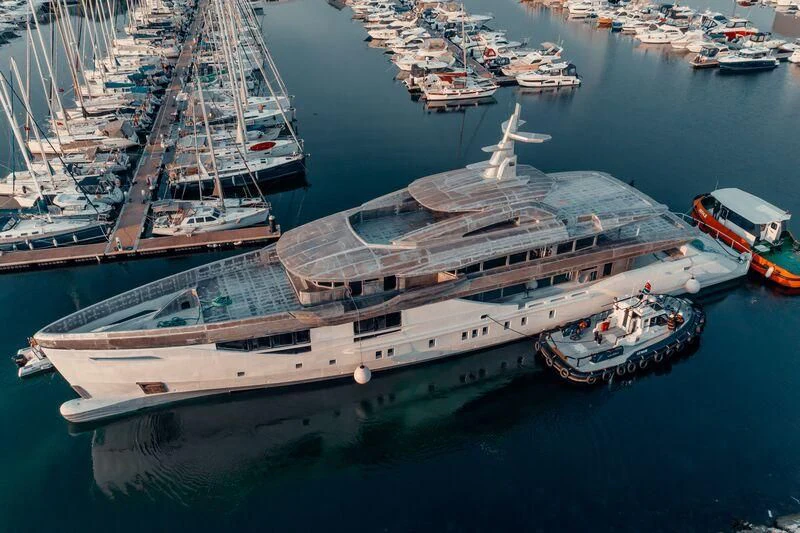 a large ship in the water aboard ETERNAL SPARK Yacht for Sale
