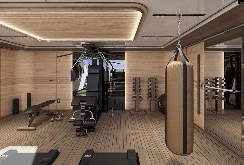 a room with treadmills aboard ETERNAL SPARK Yacht for Sale