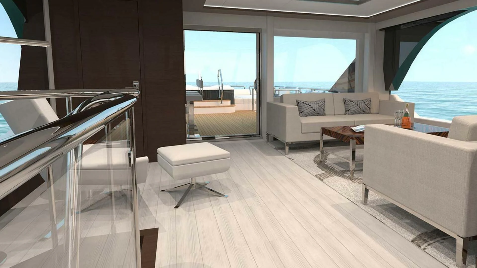 a living room with a large window aboard DRINKABILITY Yacht for Sale