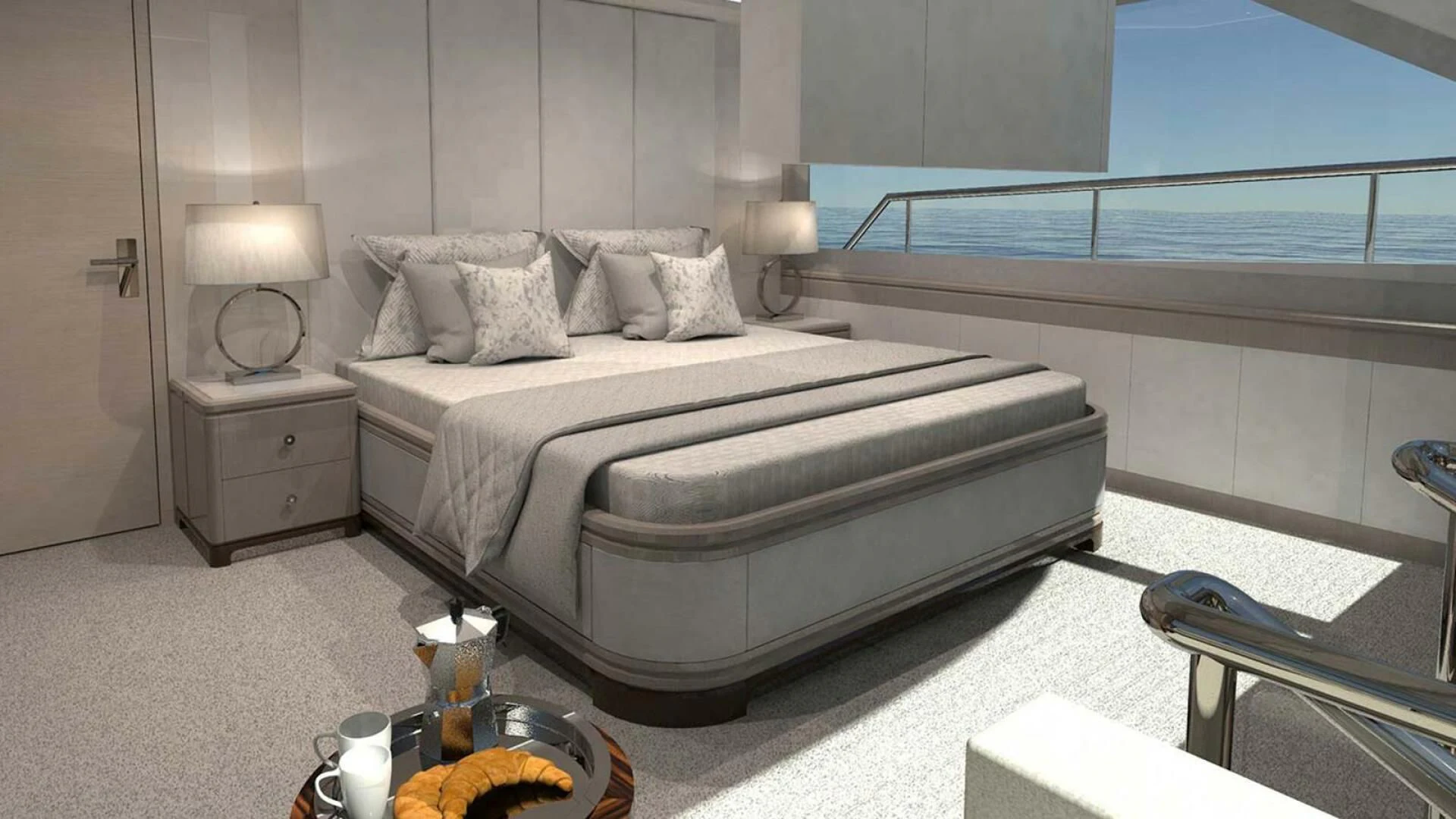 a bed in a room aboard DRINKABILITY Yacht for Sale