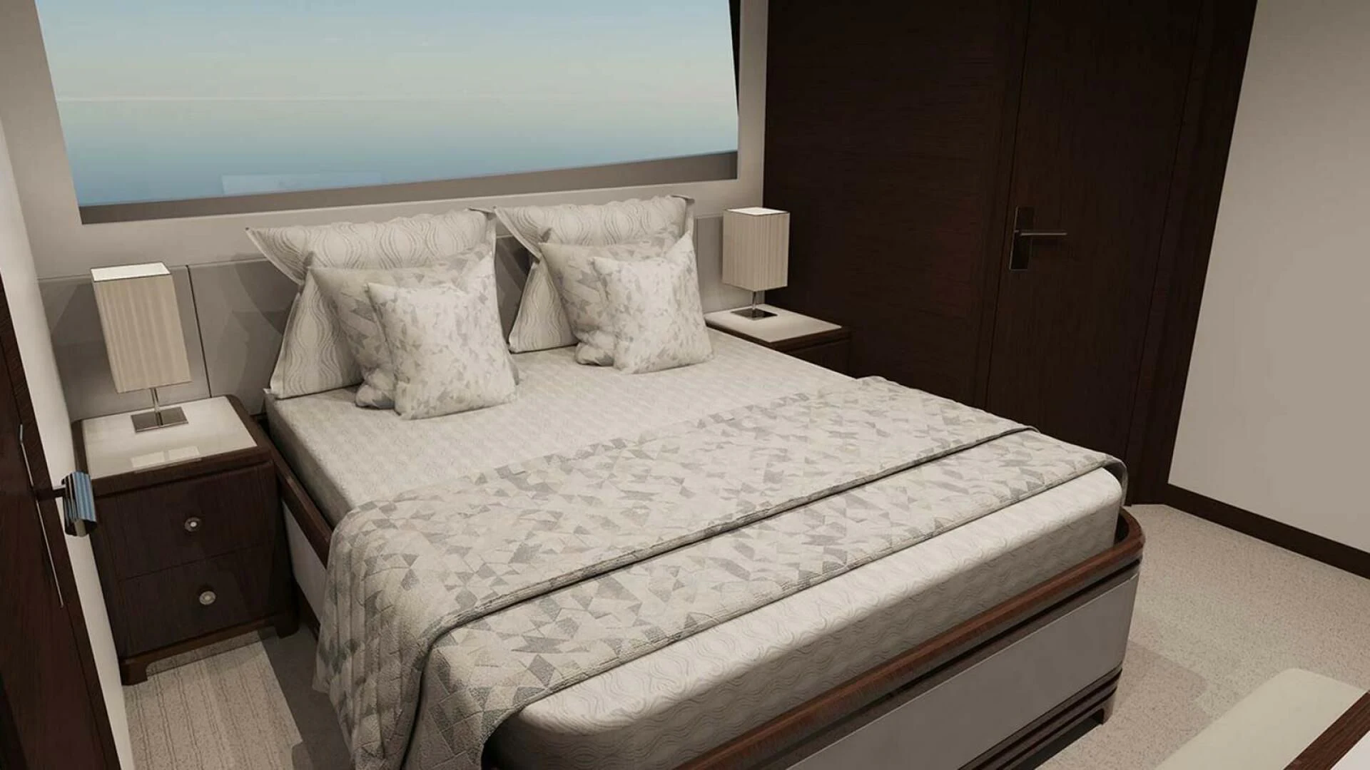 a bed with white sheets aboard DRINKABILITY Yacht for Sale