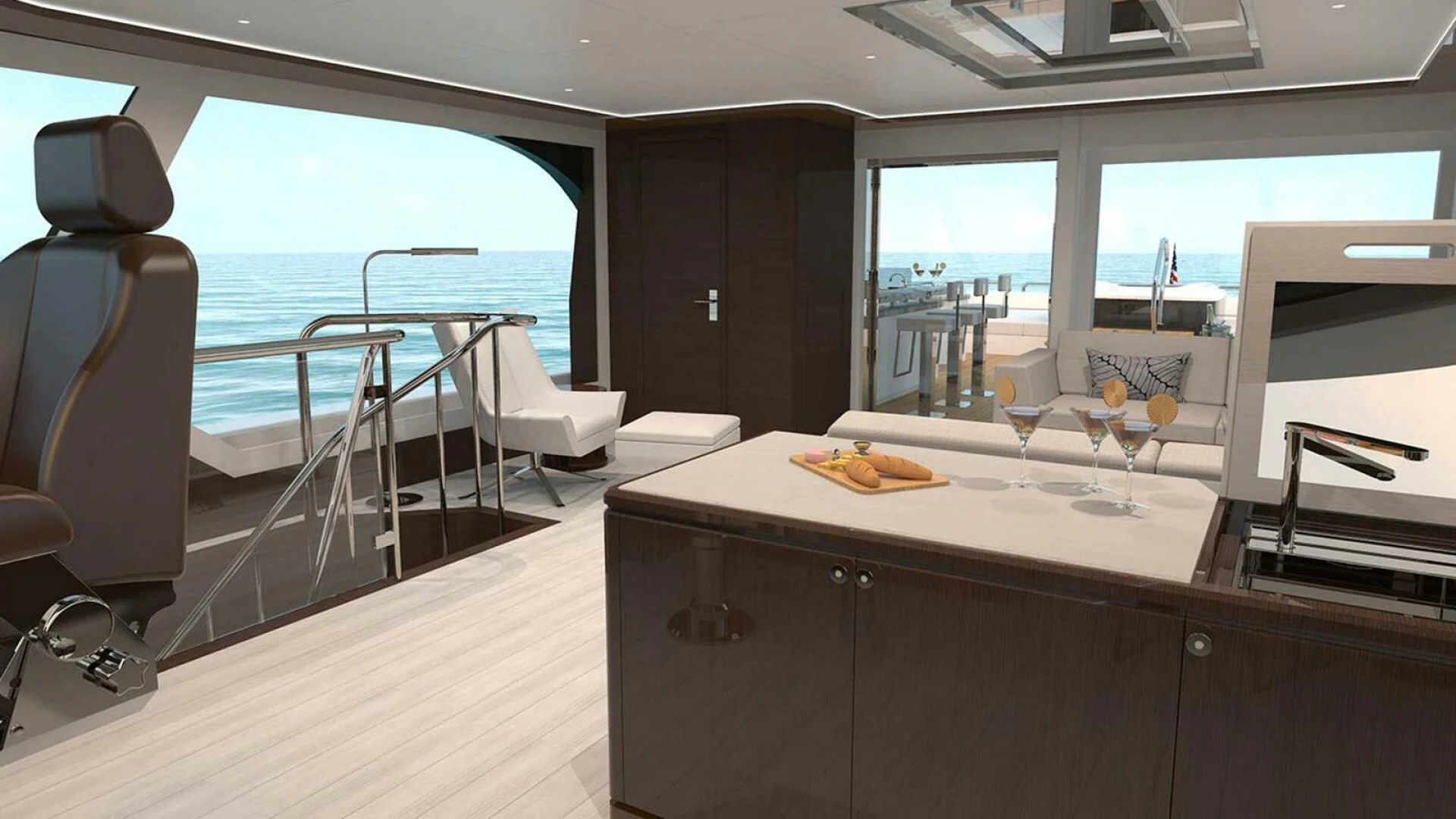 a room with a table and chairs aboard DRINKABILITY Yacht for Sale