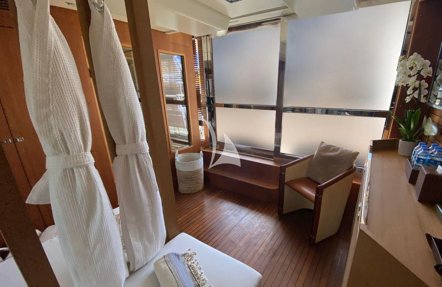 a room with a table and chairs aboard LADY I Yacht for Charter